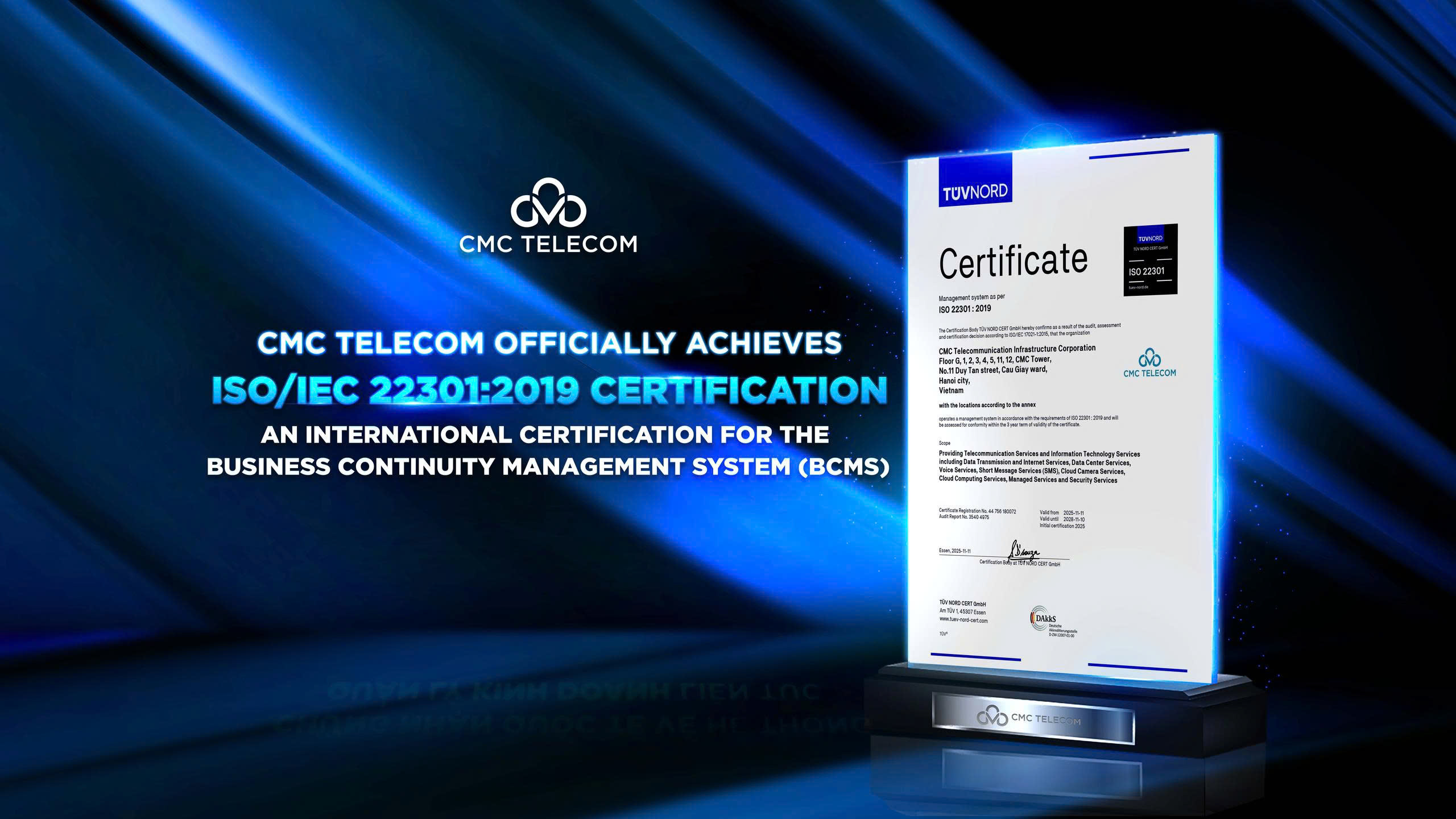 CMC Telecom Officially Achieves ISO/IEC 22301:2019 Certification – Commitment to Uninterrupted Services for Vietnamese Businesse